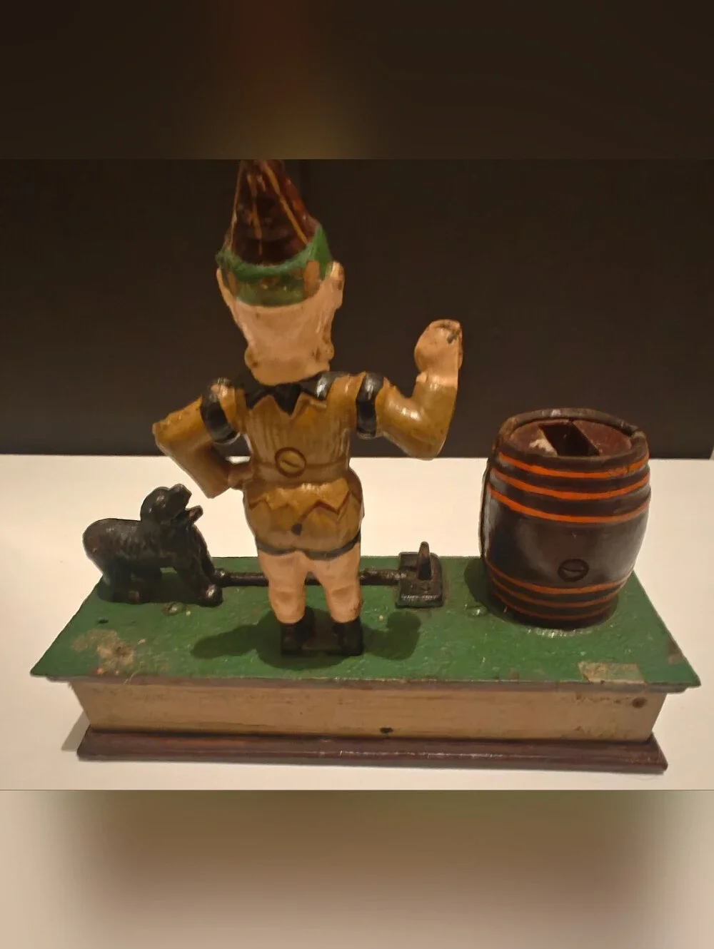 Cast Iron Trick Dog Circus Clown Mechanical Coin Bank Antique No Hoop Working